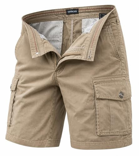 TONY BACKER Pantaloncini Cargo Uomo Shorts Cotone Multi-Tasca Pantaloni Corti F1586 (IT, Numero, 48, 48, Regular, Regular, Khaki)