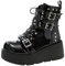 Damen-Gothic-Stiefeletten mit Plateau und Fledermausschnallen, klobige Absätze, runde Zehenpartie, Reißverschluss, Punk-Motorrad-Kampfstiefel, bequeme kurze Gothic-Stiefeletten