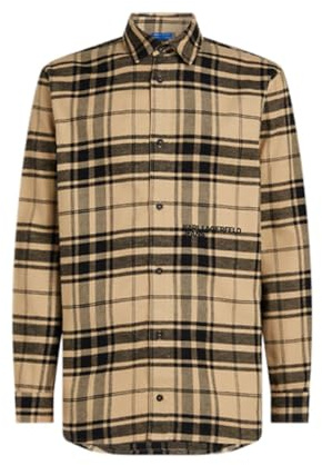 KARL LAGERFELD JEANS Hombre Regular Check Shirt Safari/Negro M