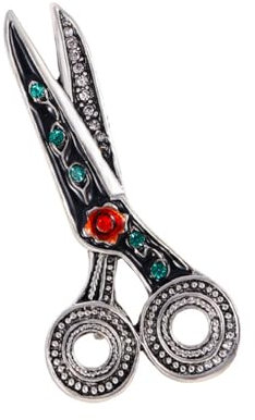 Broche personnalisée en forme de ciseaux pour femme - Plaqué argent - Avec pierre de naissance - Cadeau de Noël - Anniversaire - Accessoire vintage - Bijoux fantaisie, Métal