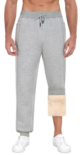Niwicee Pantaloni da Jogging Uomo Invernali Pantaloni Tuta in Pile Termici Jogger Sportivi Pants Casual Caldo Pantaloni Lunghi in Cotone Regolabili con Coulisse e Tasche (Grigio Chiaro, M)