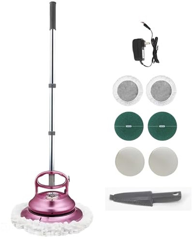 Brosse Rotative Nettoyage, 4 Modes Autolaveuse Rotative de Nettoyage et de Polissage Entièrement Automatique, Poignée Rétractable Pivotante à 90°, Nettoyeur Sol pour la Maison (Couleur Rose Rouge)