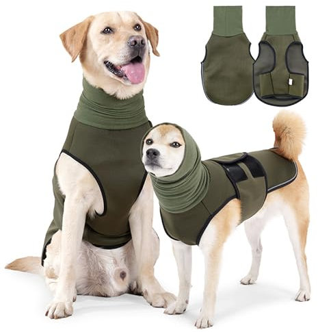 Yanmucy Beruhigender Hundemantel mit Hund Snood 2 in 1 Angstlinderung Verstellbare Angstjacke mit Hunde-Kapuzenpullover Ohrenschützer Relieve Nervöser Hund Weste für Feuerwerk Thunder (Grün, 2XL)