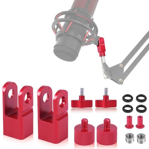 BOXOB 2 Juegos Adaptadores de Montaje de Micrófono de Metal, para Soporte de Micrófono Hyperx Quadcast y Brazo Articulado con Adaptador de Tornillo de 3/8 o 1/4 Accesorio de Repuesto (Rojo)