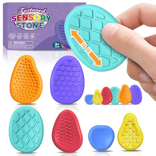 BDwing 6 Pièces Fidget Toys Anti Stress Jeux Sensoriel Worry Stone, Silicone Calme Objet Satisfaisant Texturés, Destressant Cadeau Reliever Convient aux Enfants, Adultes per Autisme, TDAH