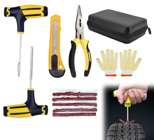 Kit Riparazione Pneumatici Auto, 6 Pcs Kit Ripara Gomme per Auto&Moto, Kit Foratura Pneumatici Completo Di Alta Qualità, Moto, Quad, Auto, Kit Meche Pneumatico Auto per Auto Moto, MTB Trattori, SUV