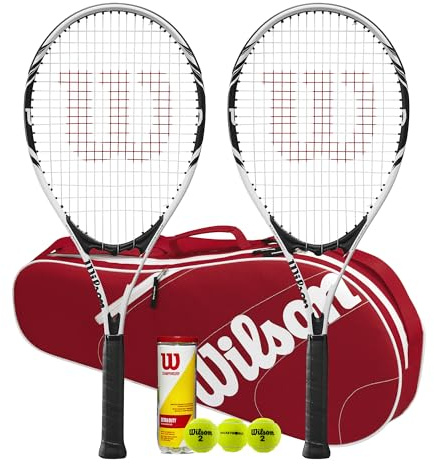 Wilson Federer White Series - Raqueta de tenis para adultos con bolsa Advantage y pelotas de tenis (varias opciones de paquete)