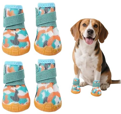 4 unidades de zapatos para perros pequeños, botas de verano transpirables para perros con suela de goma antideslizante, zapatos para perros protectores de patas para calles calientes, pasear al aire