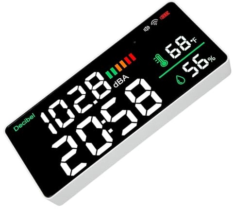 Yunseity Einstellbarer LED -Schallpegelmessgerät mit WLAN für, Wandmontiertes Dezibelmessgerät mit Temperaturfeuchtigkeitsanzeige