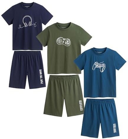 The Essentials Wardrobe 3PK Boys Shorty Pyjamas- Techno - 8/9 YRS