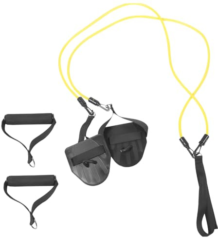 Hemobllo Ceinture D'entraînement de Natation Jaune Bande de Résistance Paquet de Rangement et Poignée Élastique TPE Installation Facile, 20 LB pour Nage Stationnaire à Domicile