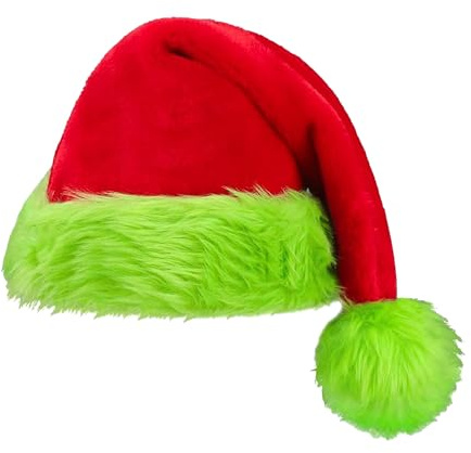 MZinge Unisex Plush Christmas Santa Hat - Velvet Pom-pom Festive Hat (green)