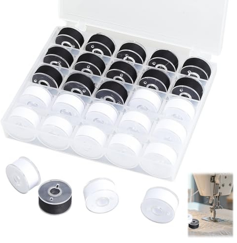 TMZELOA Hilo de Coser Negro y Blanco Set 25 Piezas, Hilo de poliéster para máquina de Coser, bobinas 45 m con Caja organizadora, Accesorios de Costura para Uso doméstico