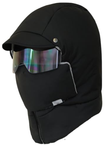 Ngbbby Gorro con Gafas, Resistente al Viento, Cubierta Completa, pasamontañas Impermeable con Gafas, Gorro térmico para Hombres y Mujeres, para Ciclismo, Camping, Negro