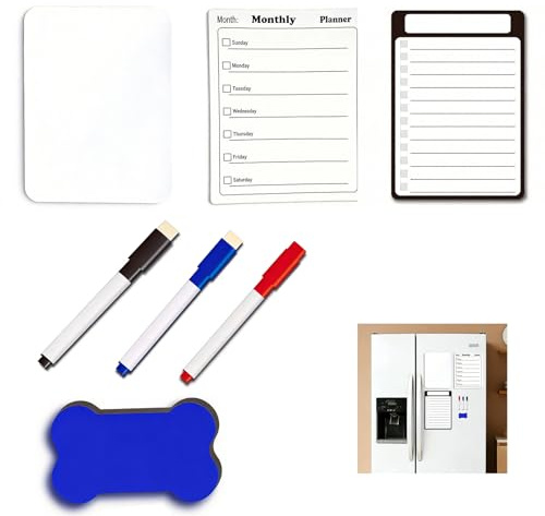 3 stycken magnetiska whiteboard, veckoplanerare avtorkningsbar anslagstavla magnetisk A5 med 3 färgmarkörer 1 suddgummi magnettavla kylskåp för Memo anteckningar listor menyer i köket hemma eller på