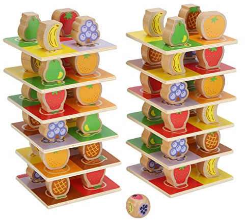KKPLZZ Juego de Torre Apilable de Frutas, Juego de Mesa de Bloques de Madera con Gráficos de Frutas Vívidas para Niños y Niños Pequeños de 3 Años o Más