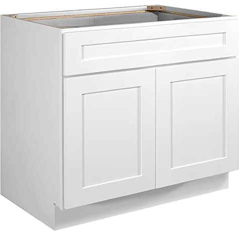 Design House Brookings Shaker Unassembled Sink Base Kitchen Cabinet SB36, 36 W x 24 D x 34.5 H, Painted White, Solid Wood, Design House, 561498