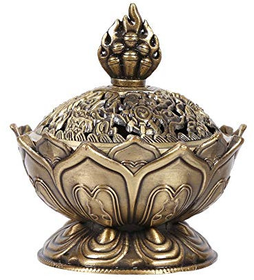 Lazmin Inicio China Lotus Incienso Quemador Titular Flor Estatua incensario decoración de la habitación(Bronce)