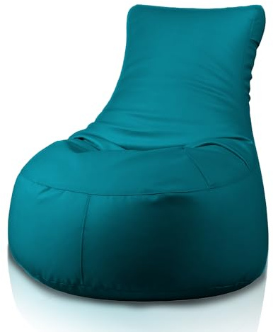 Bepouf - Poltrona a Sacco con Schienale Alto in Ecopelle con Imbottitura in Palline di Polistirolo, Poltrona a Sacco adatta per Camera e Salotto - Dimensione Grande 85x80, Colore Turchese