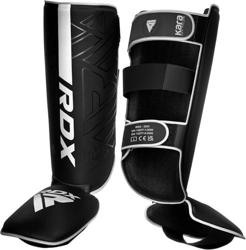 RDX Protège Tibia Boxe Thai Kick Boxing Arts Martiaux MMA D'entraînement, Maya Hide Cuir Kara Protege Tibia Muay Thai Krav Maga Sparring BJJ Karaté et Combat Libre Training Pied Protection