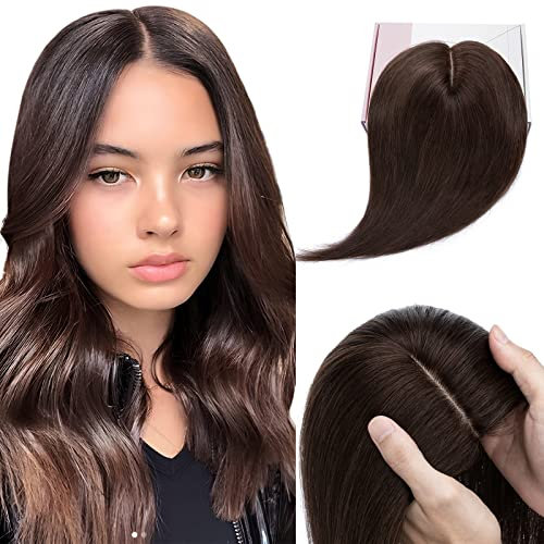 Elailite Hair Topper Donna Capelli Veri Clip 25cm 35g Toupet Toupee Protesi Extension Human Hair Indiani 10cm*12cm con Silk Lace #2 Marrone Scuro