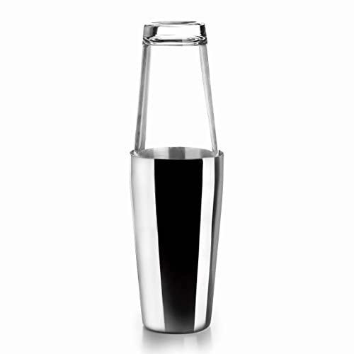 LACOR - 62285 - Boston Stainless Steel Cocktail Shaker for Professional Cocktails, 2 Glasses, Borosilicate Glass, Capacity 800 ml + 500 ml, Airtight Closure, Ø 8 x 16 cm, Grey