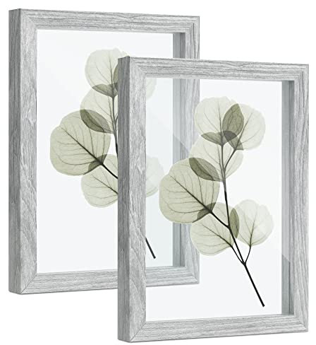 SUMGAR Photo Frame 7x5 Grey Floating Glass Frames for Pressed Flowers, DIY Gifts for Wedding Friends Family Christmas, Display any Size up to 5x7 Picture Frames