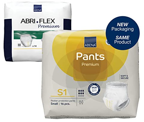 Abena Pants Pantalones de incontinencia de alta calidad, pantalones de incontinencia con etiqueta ecológica para hombres y mujeres, discretos, protectores, transpirables, cómodos, talla S 1, cintura