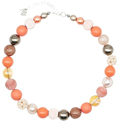 Feliss Handmade: Ketten aus Perlen, Halskette Damen. Statement Kette 45 cm lang in Boho Style. Choker Halsband, aesthetic Necklace Schmuck. Beads Perlenkette für Frauen in orange mit Keramikperlen