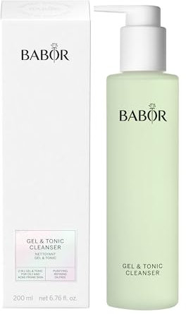 BABOR Gel & Tonic Cleanser für ölige und unreine Haut, Anti-Bakterielles Reinigungsgel und Gesichtswasser in einem, Vegane Formel, Gel & Tonic 2 in 1 , 1 x 200 ml
