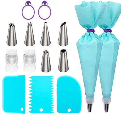 Spritzbeutel Mit Tüllen, Spritztüllen Silikon Spritzbeutel Set, 15 Stücke Professionelles Spritztüllen Set,Torten Zubehör Set zum Backen mit Spritzbeutel Wiederverwendbar,für Keksglasur,Kuchen,Cupcake