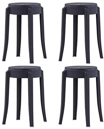 Homgoday Tabourets empilables 4 pièces noires en plastique, chaises d'extérieur, chaises de salle à manger pour jardin, meubles de jardin, meubles d'extérieur de terrasse