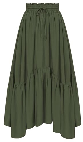 Scarlet Darkness Maxi Skirts for Women Renaissance High Waist Skirt Asymmetrical Skirt with Pockets Army Green XL