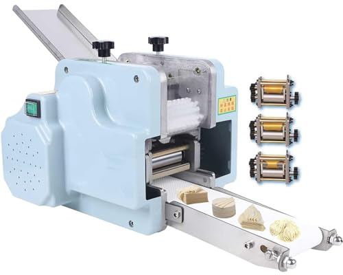 Qiang Máquina para Hacer Wonton Pi,Gyoza Skin Commercial Dumpling Wrapper Maker,60 Piezas/Min,Máquina De Pasta Eléctrica Acero Inoxidable Laminadora De Masa con Molde,3Molds