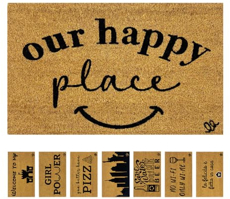 OLIVO.shop COCCO FUNNY - Zerbino con scritte, Zerbino cocco ingresso simpatico, Tappeto cocco divertente, fondo in gomma, vari disegni, 40x60 cm (SMILE)