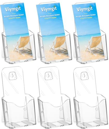 Viymgit DL Portrait Leaflet Holder, 6-Pack 1/3 A4 Size Clear Acrylic Brochure Display Holder, Wall Mount/Countertop Single Pocket Dispenser for Literature, Booklet, Flyer & Menu