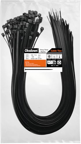 Oksdown 100 Pack Black Thick Cable Ties Heavy Duty Large 760mm×7.6mm Strong Nylon Plastic Self Locking 30 inch/76 cm Extra Long Zip Tie Wraps