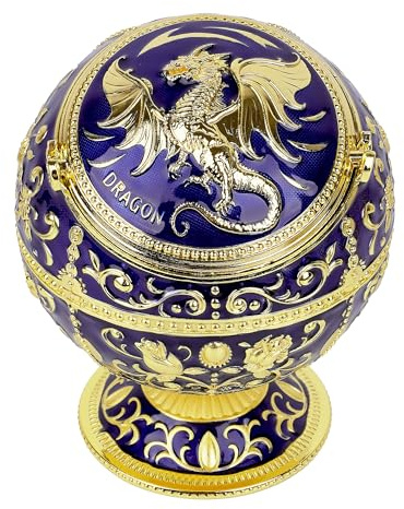 Cenicero grande resistente al viento con tapa abatible para cigarrillos, cenicero decorativo portátil de metal con estampado de dragón para el hogar, para patio, interior y exterior, quemador de