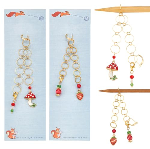 NBEADS 2 Cadena de Contador de Hileras de Punto de Seta/Fresa, Marcadores de Punto con Cuentas Accesorios para Contars con Anillo de Enlace de Hierro para Coser, Tejer, Seguimiento de Ganchillo