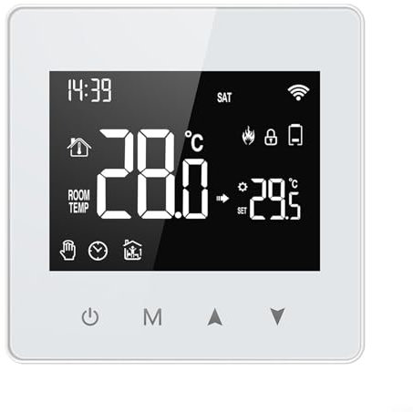 Zilimontt programmerbar smart termostat, termostat med pekskärm, för ZigBee-termostat för smart hem temperaturkontroll, drivs av batteri (nav ingår inte)