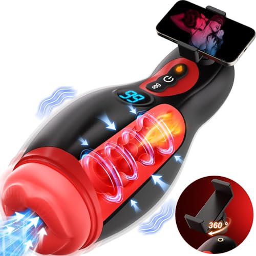 Masturbatore Uomo Sex Toys, Bocca Sexy Masturvatore per Uomo con Supporto per Telefono, Riscaldamento Masturbtore per pene Vagina Vibratore per Sex Toy con 9 Modalità di Suzione & Vibrazione