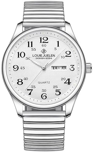 BESTKANG Large Face Easy to Read Stretch Band Watch， Women's Men's Stainless Steel Wrist Watch (Silver1)