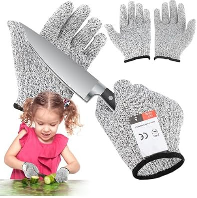 HhBdy Cut-Resistant Protective Gloves for Kids - 2 Pairs, Level 5 Protection for Kitchen, Chainsaw, Construction, and Gardening (XS)