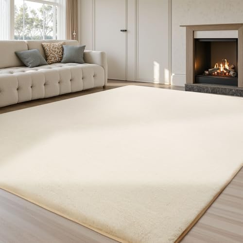 Sour Lemon Rugs Living Room 275x370cm,Cream Area Faux Bunny Fuzzy Fur Rug | Modern Large Anti Slip Beside Rug,Faux Rabbit Fur Carpets,Non-Shedding Fluffy Shaggy Short Pile Rug for Bedroom,Kids Room