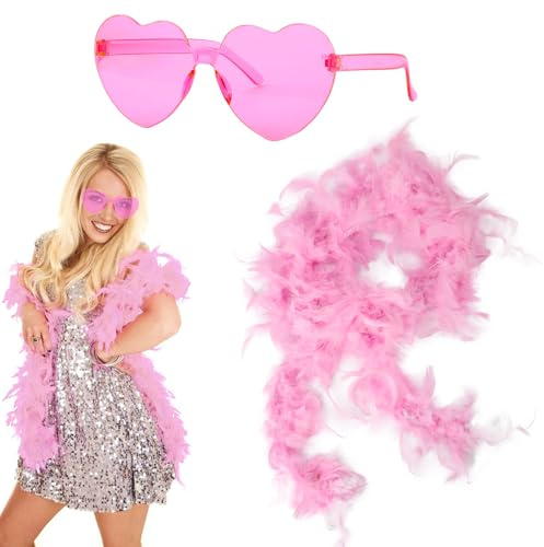 GWAWG Boas de plumas artificiales, 2 m de colores disponibles, gafas de corazón, decoraciones esponjosas para accesorios de baile (Pink)