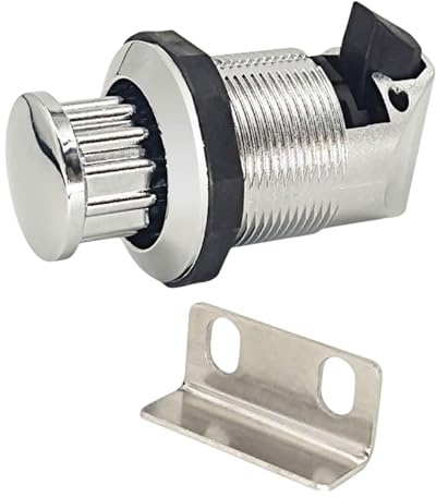 Folpus Cerradura sin llave tipo botón para muebles y armarios, perilla redonda con orificio de apertura, Plateado