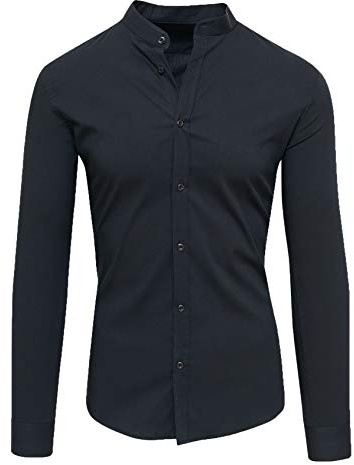 Evoga Camicia Uomo Sartoriale Coreana Slim Fit Casual in Cotone Class (IT, Testo, S, Regular, Regular, Nero)