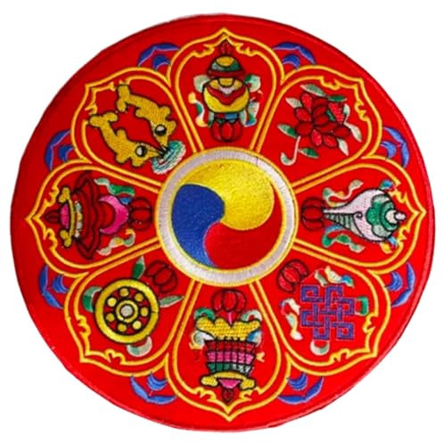 Mikinona Buddhistisches Klangschalenkissen Stickerei 13cm Rot Sound Bowl Matte Gebetsschalen Pad Rutschfest Tibetische Klangschalenunterlage Handgefertigt