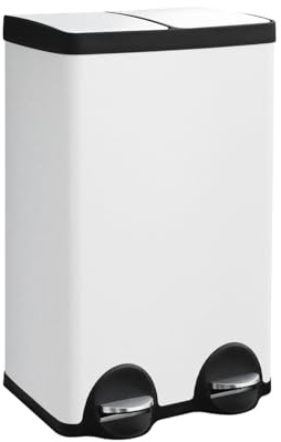 JM ·YIPENG Kitchen Recycling Bins,2 x 30L Double Rubbish Bin with Lids and Plastic Inner Buckets,60L Dual Bins for Kitchen Recycling and Waste,White