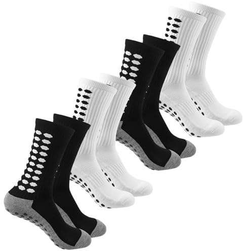 Utensilsto 4 Paar Herren Fußball Grip Socken, Fussball Socken 39-44, Grip Football Socks Anti-Rutsch-Design mit Klebepunkten